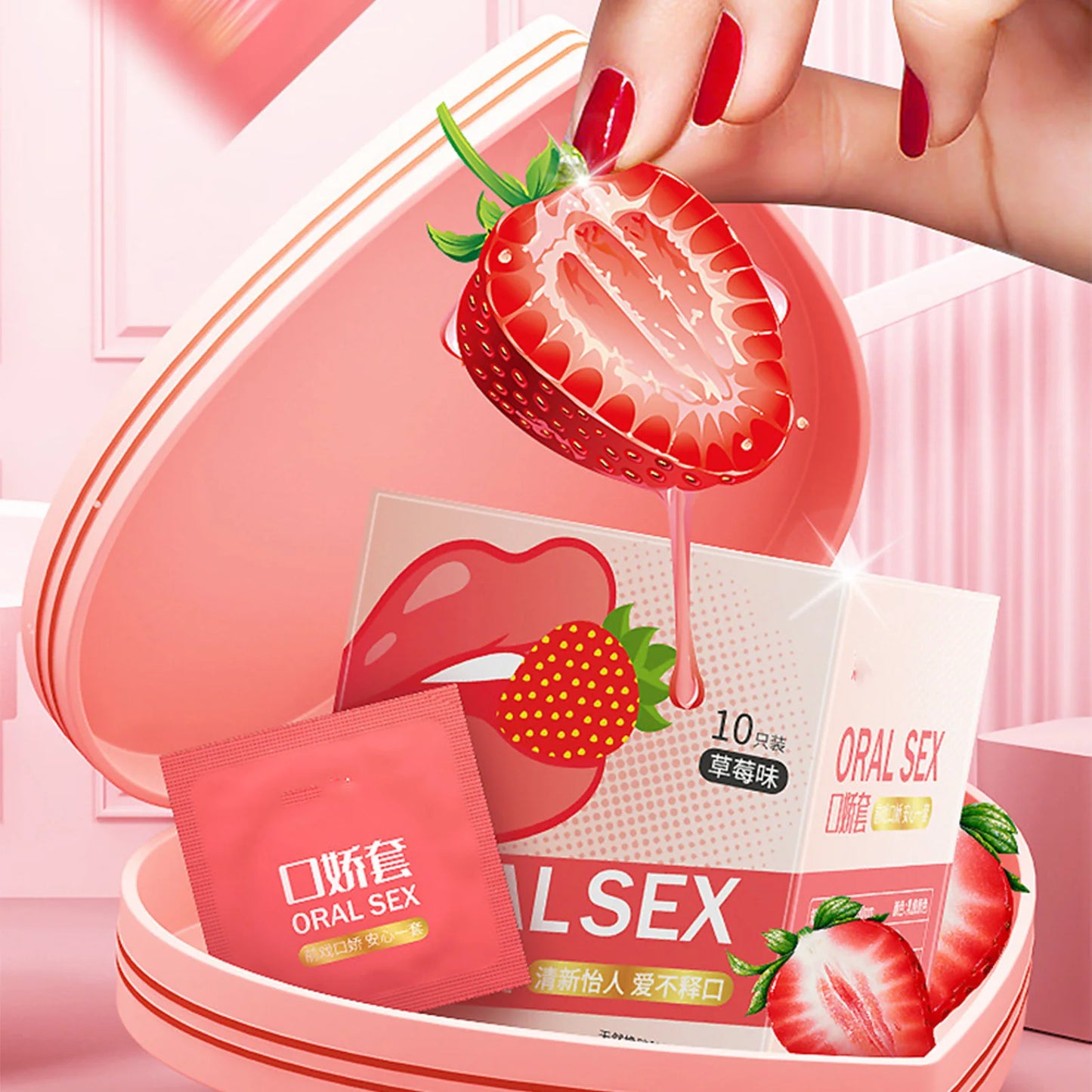 10PCS Oral Sex Condoms Adults Toys For Men 18+ Strawberry Flavor Penis Sleeve Ultra Thin Smooth Condones for Adult Sex Products - Seprincess