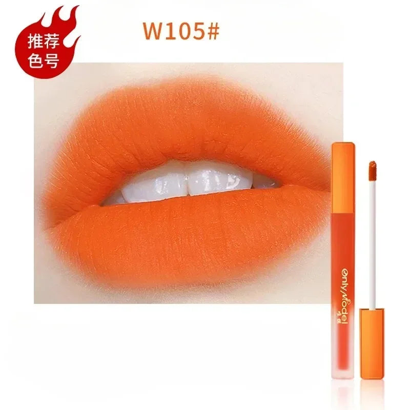 Orange Lipstick Lip Glaze Silky Smooth Matte Lip Gloss Carrot Bright Color Lasting Lip Stick Sexy Women Cosmetics Makeup Product - Seprincess