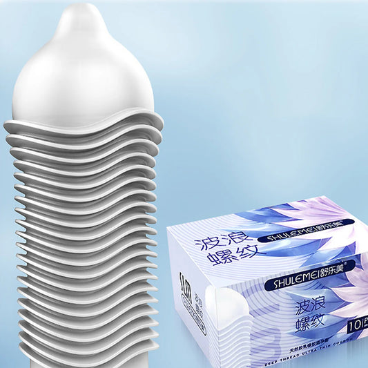 Screw Threaded Condoms 10PCS Wave Ribbed Sex Toys Contraception Sex Accessories High Sensitive Sex Products for Men Penis Sleeve - Seprincess