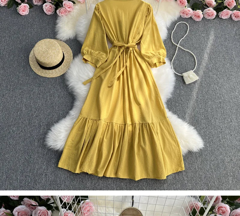 Spring/Summer Women's Travel Vacation Vintage Long Dress Bohemian Ethnic Style Embroidered Waist Tie up Cotton and Linen Dress ? - Seprincess