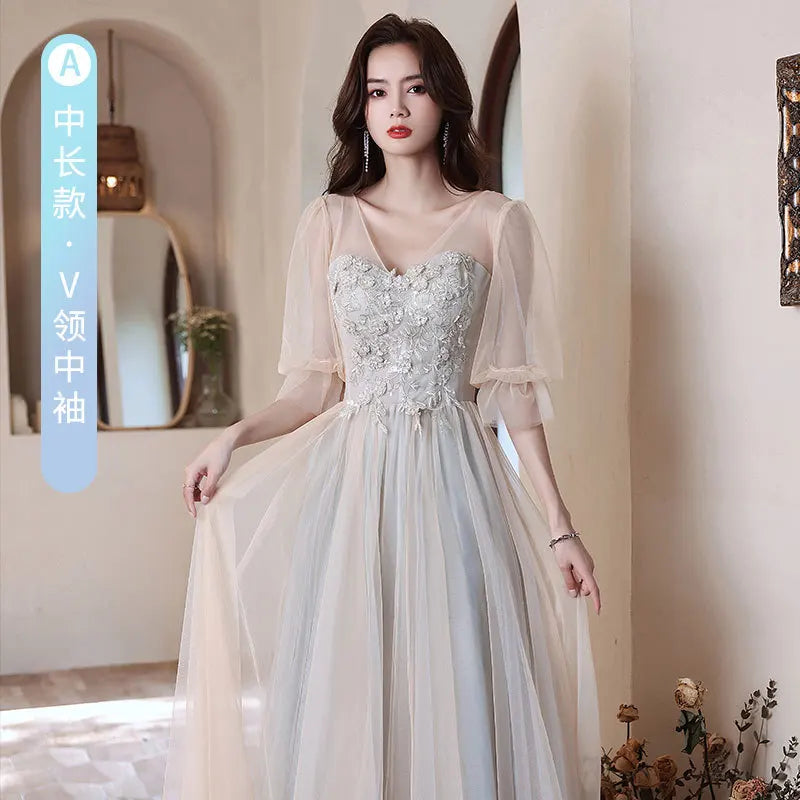 2024 Summer Light Gauze Bridesmaid Dress Women Sexy Wedding Party Gown Elegant Novelty Cheongsam Temperament Gentle Qipao - Seprincess