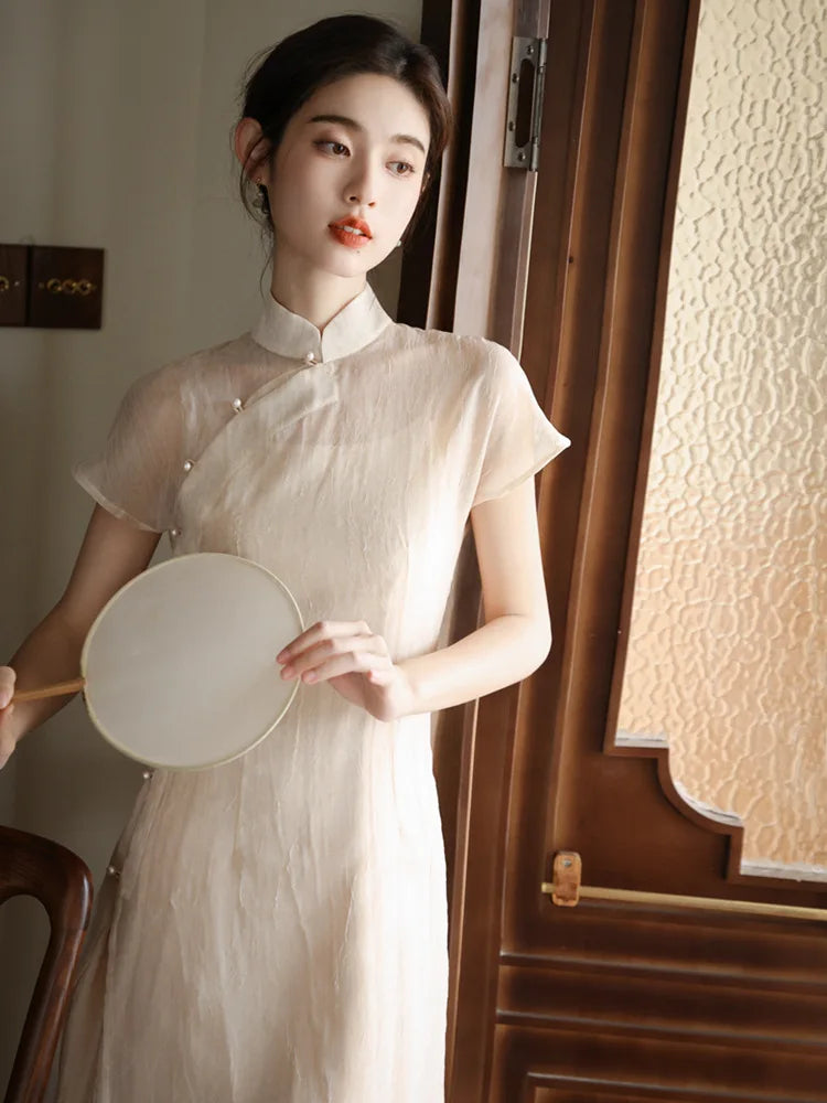 New Chinese Cheongsam Improved Slip Dress with Smock Vintage Dress Elegant Female Wedding Costumes One Set Long Qipao S To 2XL - Seprincess