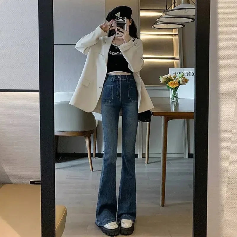 Vintage High-waisted Slimming Jeans Women's Autumn Winter New Style Versatile Long Pants Flattering Slim Fit Smooth Silhouette