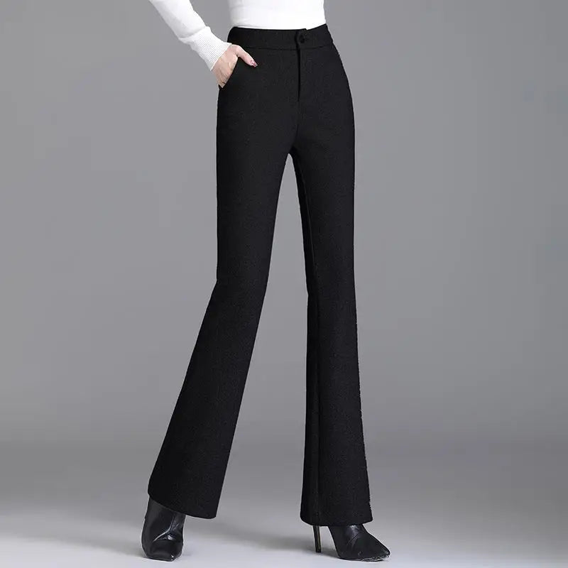 Autumn and Winter New Style Elastic Waist Boot-cut Pants High Waist Slim Straight Pants Fashion Women's Elastic Casual Pants