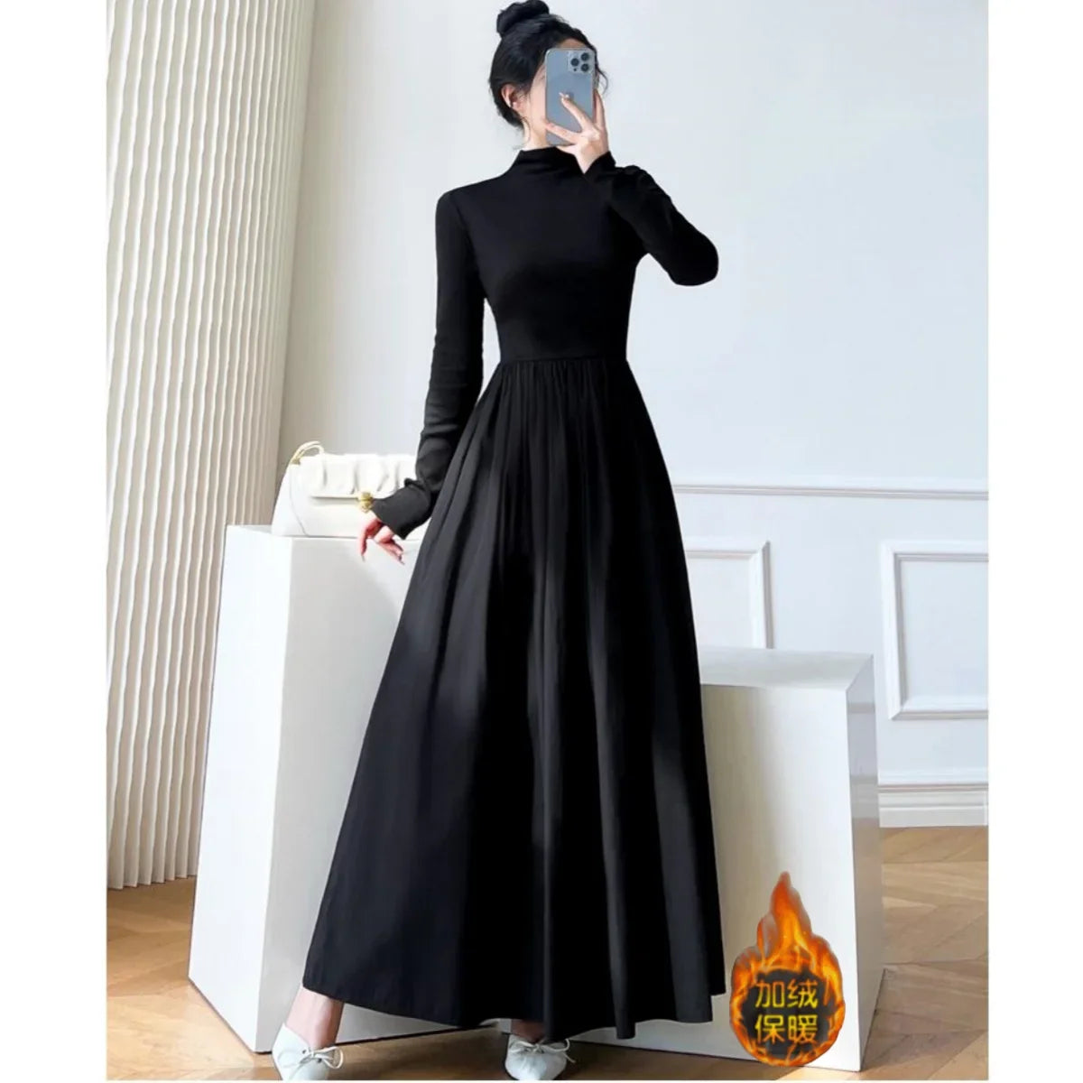 2024 New Slim Long Sleeve Elegant Dress Autumn Winter Thin Casual Temperament Pullovers Women's Clothing Office Lady Simplicity - Seprincess