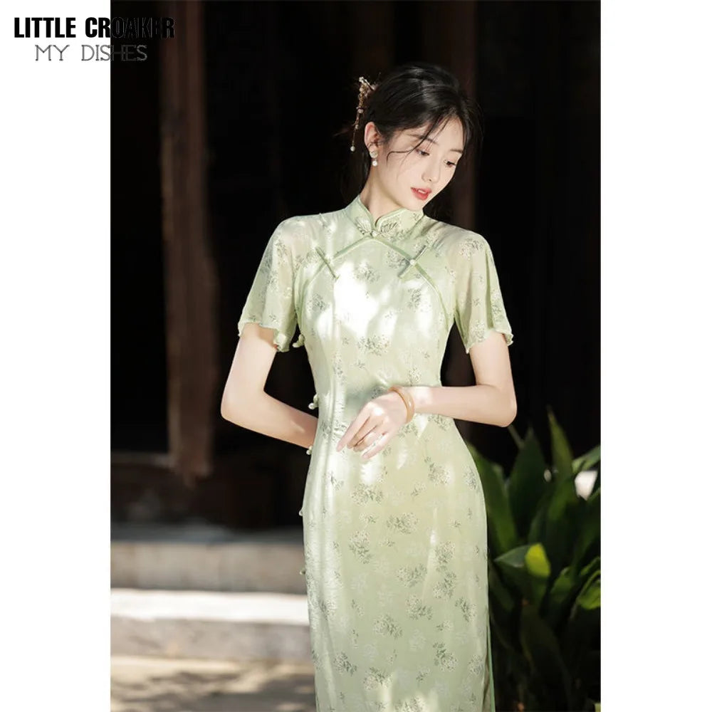 Women Qipao Dress Retro New Chinese Style Cheongsam Improved Blue Young Girl Dress Summer 2023 Classic Chinese Dress Woman - Seprincess