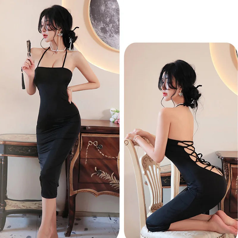 Sexy Dress Hanging neck backless strap suspender buttocks wrapped long skirt Woman clothes Evening dresses cheap clothes xxx - Seprincess