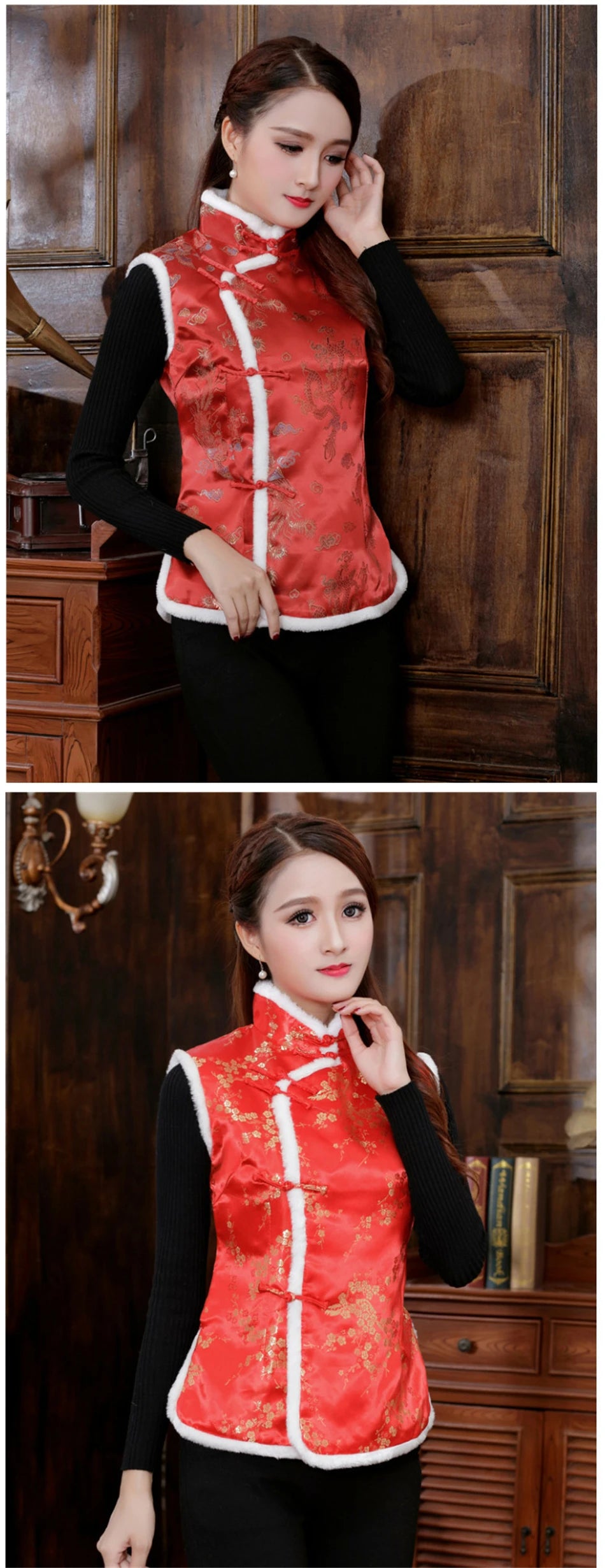 Women Chinese Style Traditional Cheongsam Qipao Tang Suit Thicken Velvet Vest Evening Party Wedding Retro Satin Clothes New Year - Seprincess