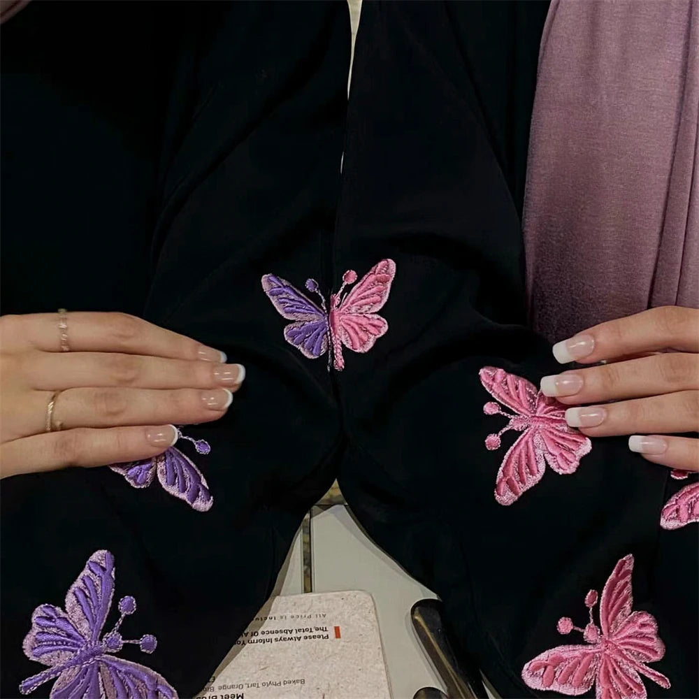 Embroidery Butterfly Open Abaya Ramadan Dubai Saudi Luxury Abayas Islamic Woman Clothing Dress Kimono for Muslim Women Dresses - Seprincess