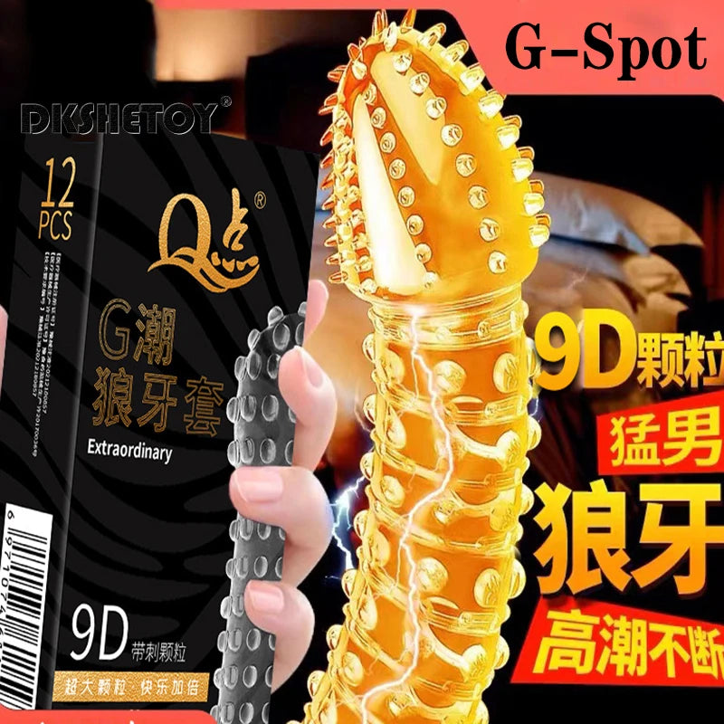 12pcs Super Dotted Large Spikes Condoms Sex Toys For Men G Point Vaginal Stimulation Penis Sleeve Extra Sensitive Adult Supplies - Seprincess