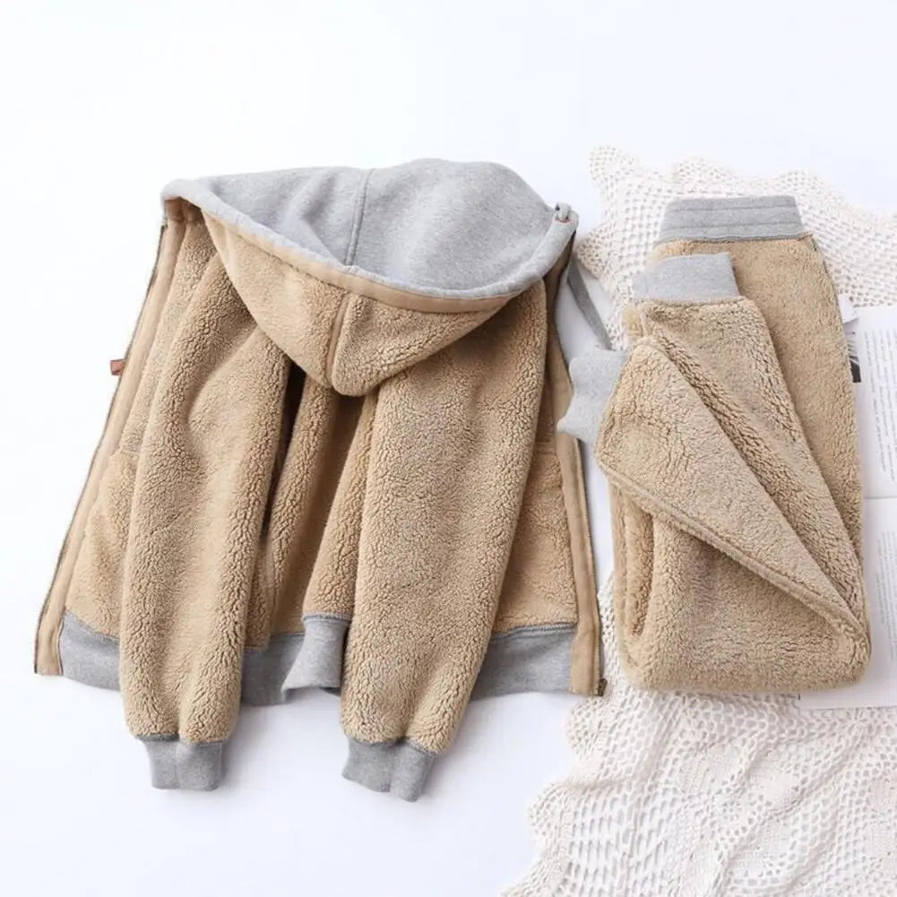 Wool Lamb Fleece Sweatshirt Pants Women Outfit Hoodies Jogger Pants Two-piece Set Thickened Drawstring Autumn Women Sports Suit - Seprincess