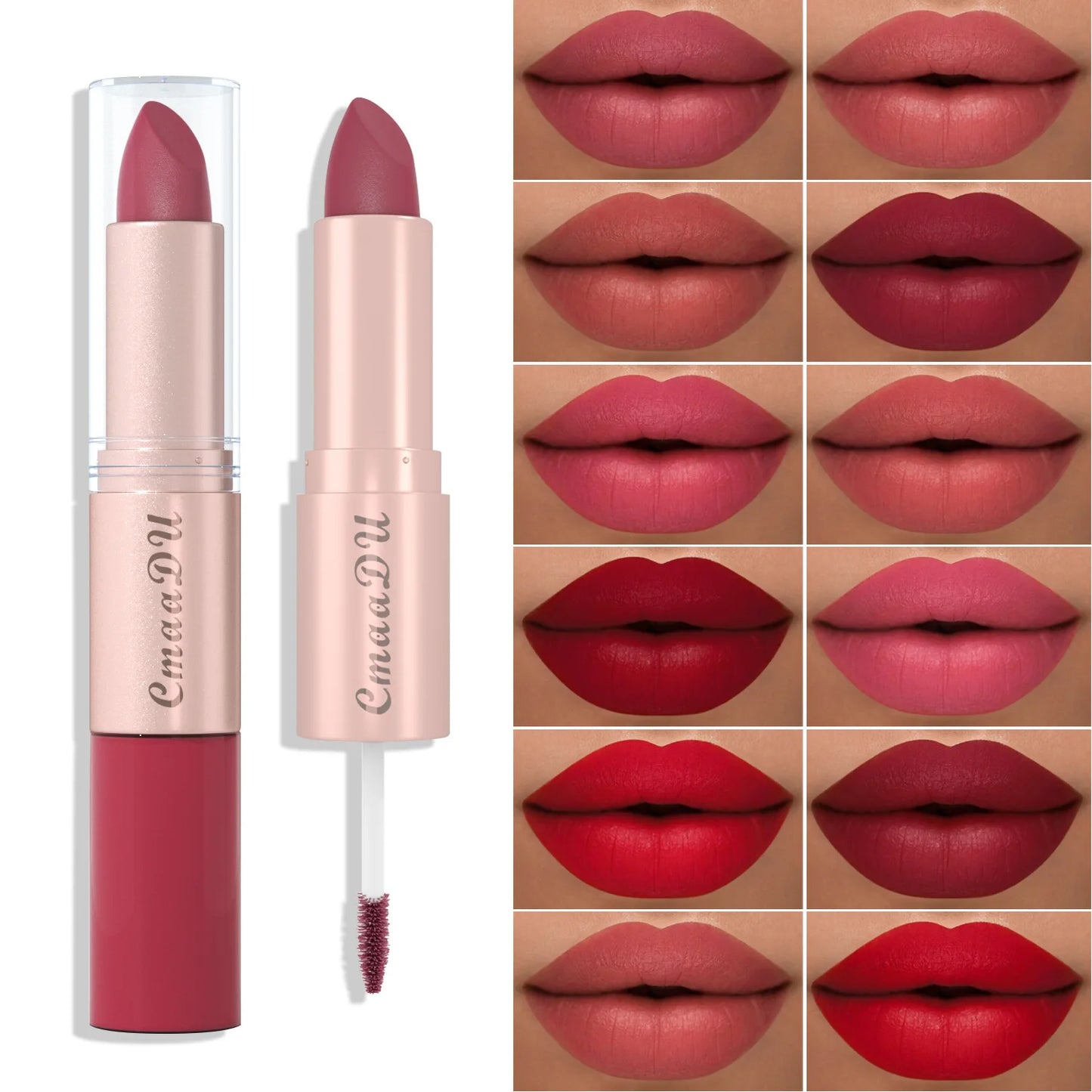 Double Ended Matte Lipstick Waterproof Nude Matte Velvet Glossy Lip Gloss Lip Balm Sexy Red Lip Tint Women Fashion Makeup Gift - Seprincess