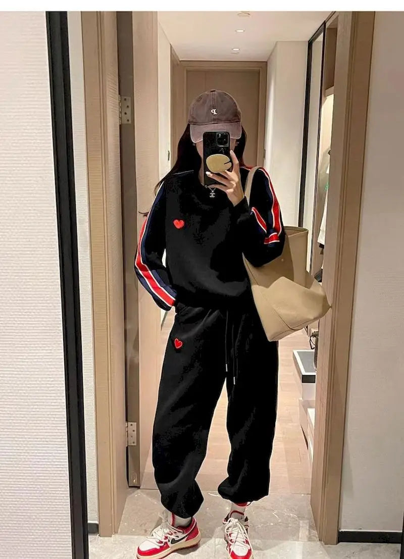 Harajuku Printed Embroidery Women's Tracksuit Korean Oversized Hoodies+Sweatpants Suit Women Streetwear 2 Piece Sets Y2k Clothes - Seprincess