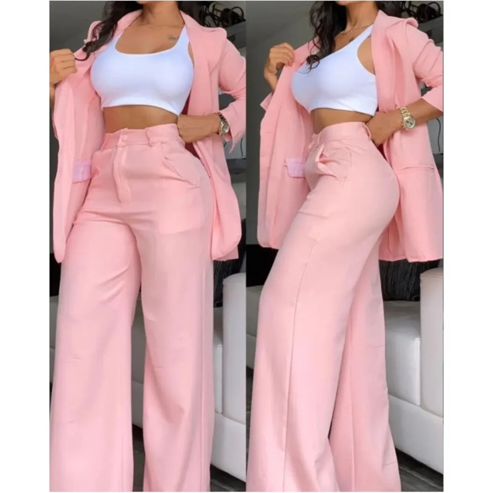 Elegant Autumn Women's Blazer & Pants Two Piece Set Female Outifits Fashion Notched Collar Coat & Pocket Design OL Trouser Suit - Seprincess