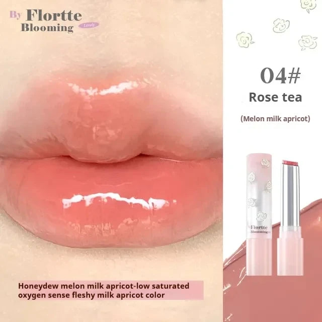 FLORTTE Lipstick Blooming Lovely Series Mirror Water Lip Glaze  Not Easy to Stick Cup Solid Lip Balm Cute Girls Makeup