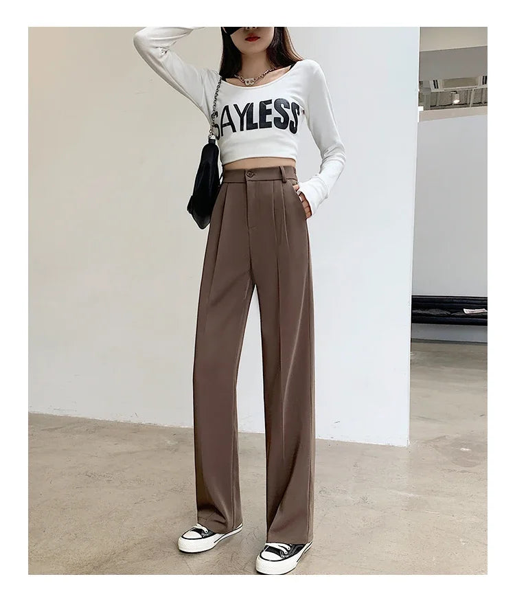 Casual High Waist Loose Wide Leg Pants for Women Spring Autumn New Female Floor-Length White Suits Pants Ladies Long Trousers