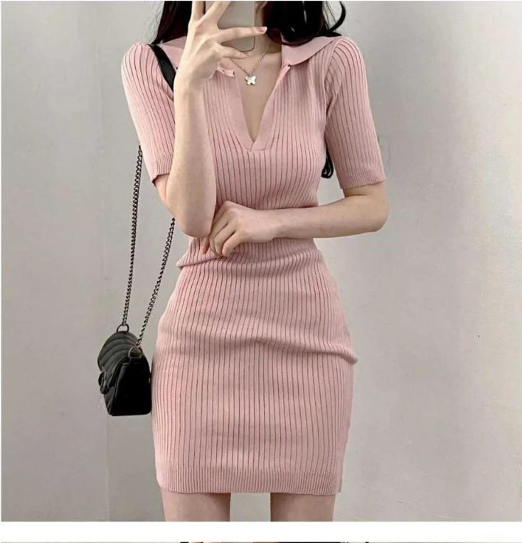 Summer Short Sleeve Dress Women Slim Knitting Female Clothes Streetwear Vacation Casual Soft Sweet Sexy Korea Fashion Dress 2024 - Seprincess