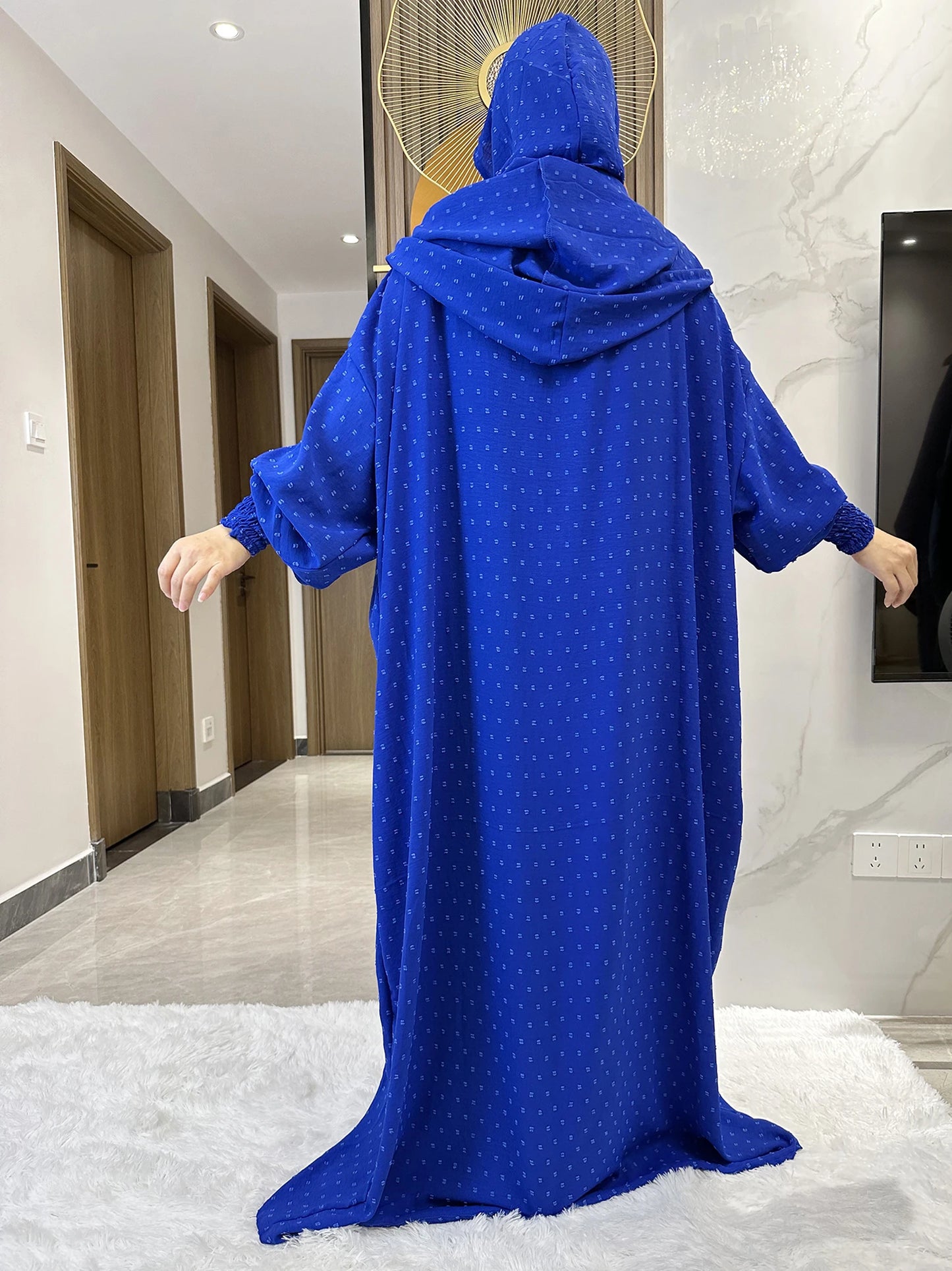 New Ramadan Muslim Two Hats Abaya Dubai Turkey Islam Prayer Clothes Solid Cotton Fabric Dresses Islam Women Dress Kaftan