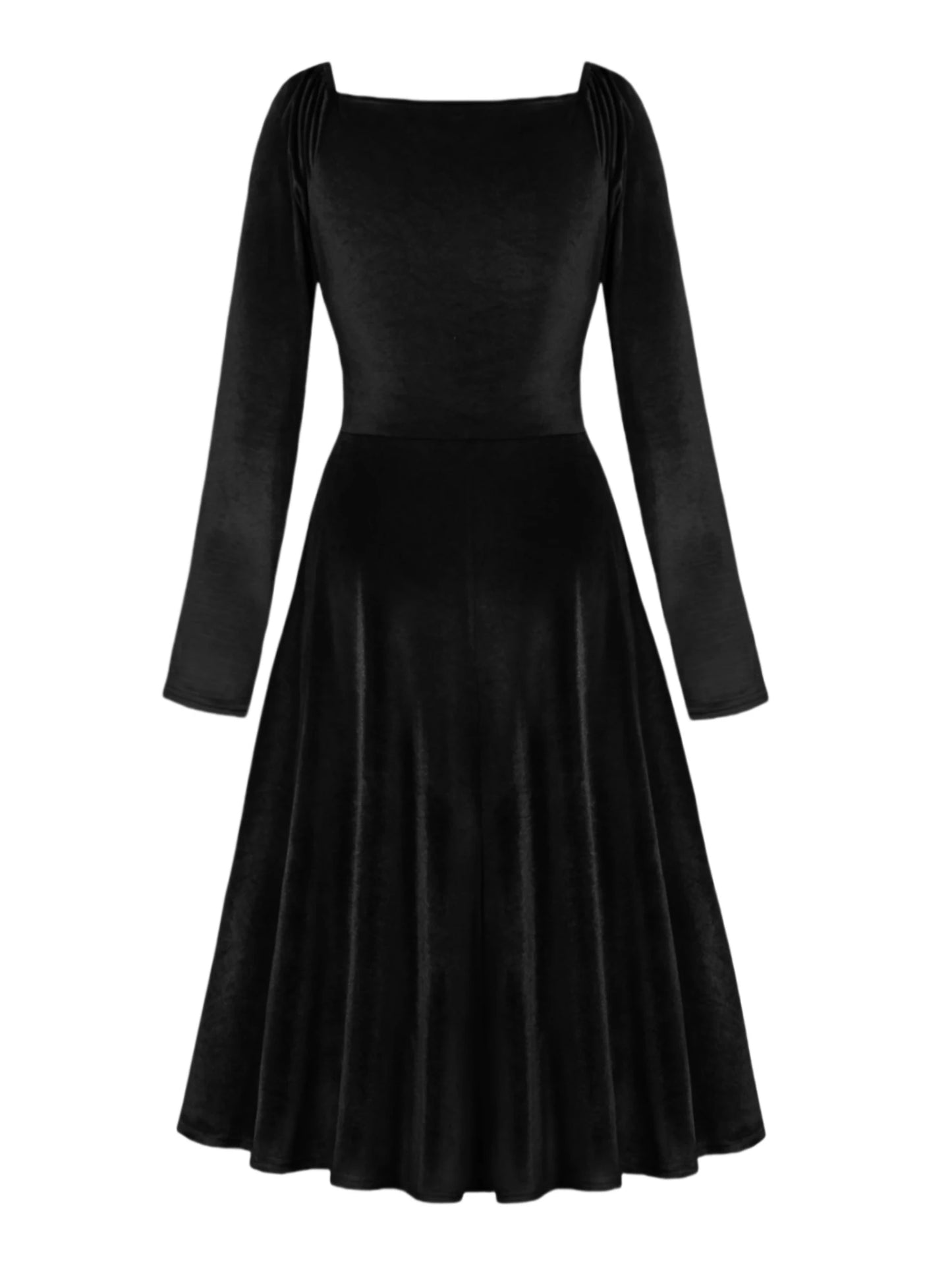 Elegant party solid color black velvet temperament V-neck cinched waist slimming versatile long sleeved dress - Seprincess