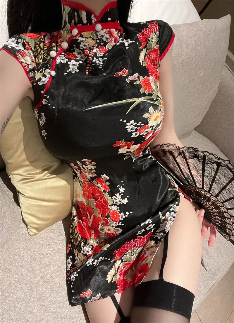 Sexy Chinese Lingerie Qipao Lingerie Party Cheongsam Dress Cosplay Costumes Stand Collar Vintage Vestido Qipao Dresses - Seprincess