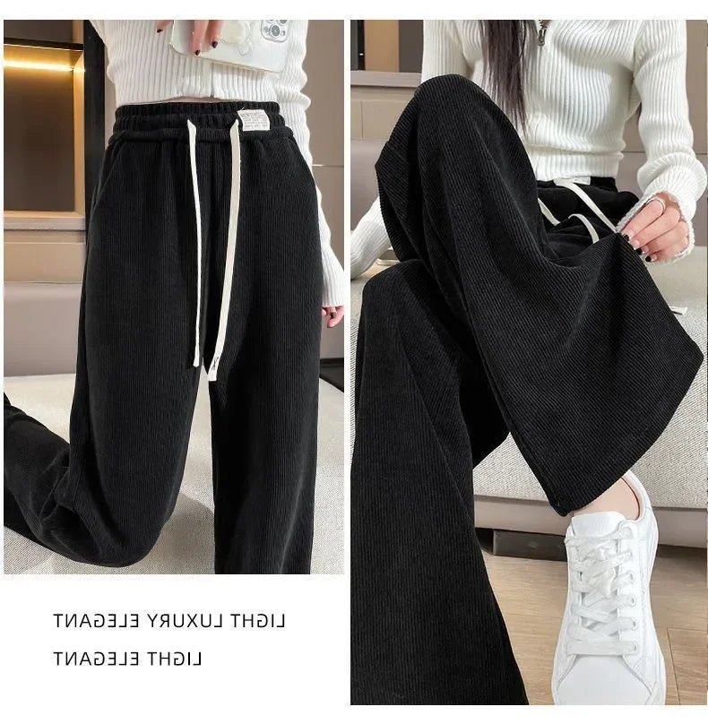 Women's Narrow-Legged Fleece-Lined Bell Bottoms Casual Straight-Leg Pants Trendy Autumn Winter 2023 Slimming Draped Cotton Velve