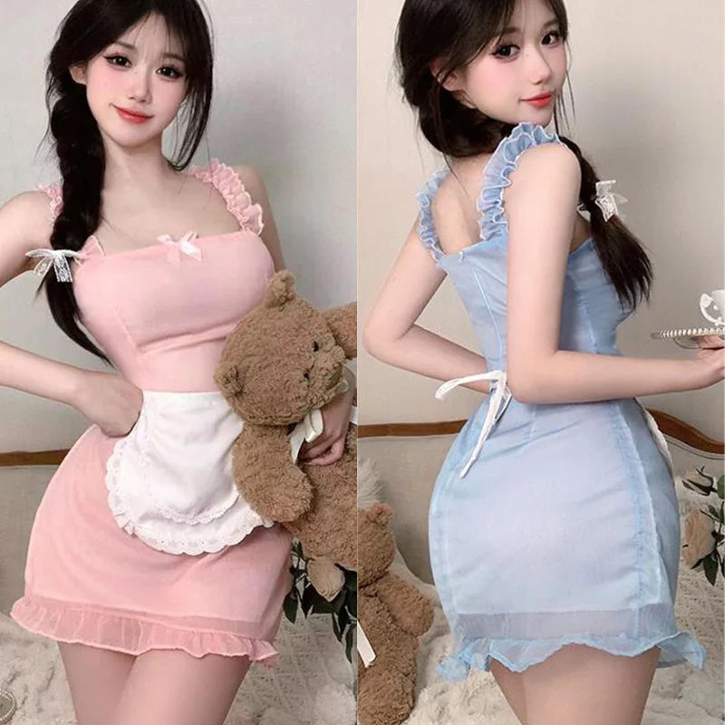 Dress Lace lace tight fitting maid outfit uniform seductive bag hip skirt Women's dress traffic store Party dress - Seprincess