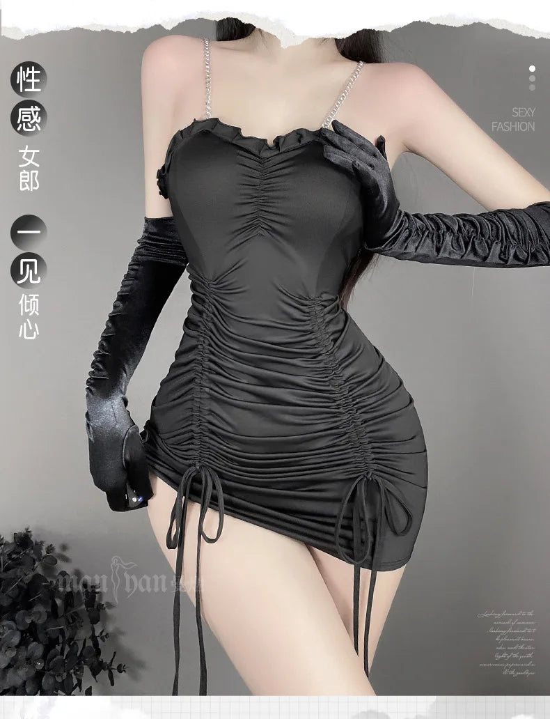 Fashion Sexy Mini Dress Underwear Sexy Drawstring Strap Wrap Hip Short Dress Elegant Irregular Dresses 2023 New Tops Sweet F492 - Seprincess