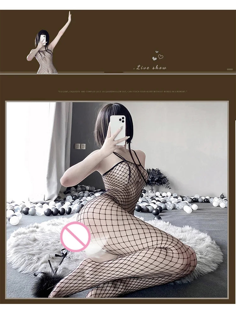 Bodysuit Net clothing jumpsuit with exposed breasts tight binding fetish sexy lingere outfit sexy shoopy sex toys Sexy women xxx - Seprincess