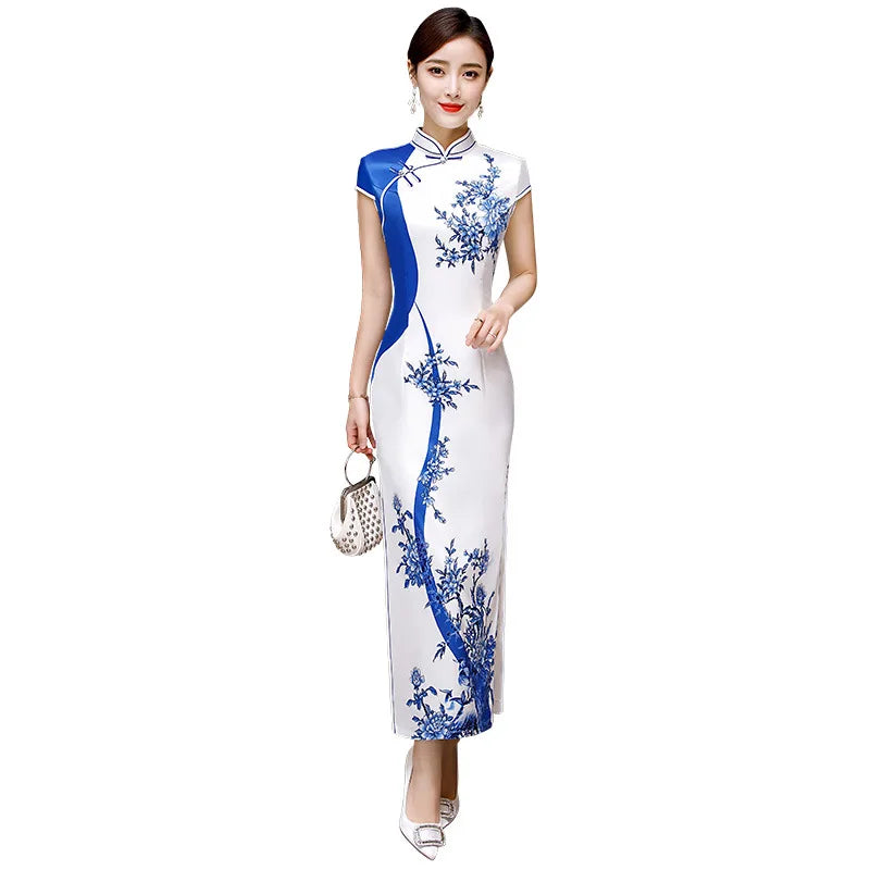 Summer Lady Short Sleeve Qipao Chinese Traditional Women Party Dress Female Elegant Print Vintage Button Cheongsam - Seprincess