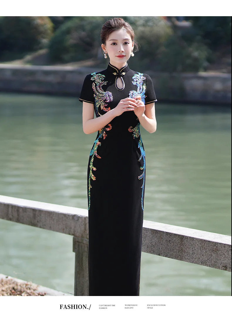 Elegant Cheongsam Women Qipao Chinese Style Dress Vintage Mandarin Collar Cheongsams Big Size 3Xl4Xl5Xl Vestidos Fashion Show - Seprincess