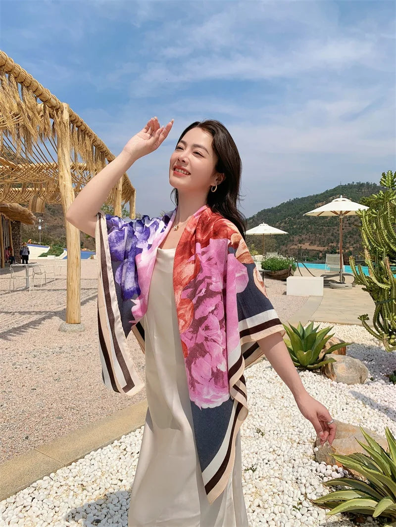 HOT 130x130cm large Velvet Texture Squar Travel Scarf Beach Dress Bikini Sarong Wrap Women Brazilian Swimsuit Bathing Cover-ups