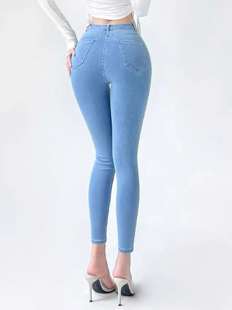 High Waist Skinny Pencil Jeans Woman Large Size Streetwear Slim Stretch Denim Pants Spring Korean Fashion Casual Kot Pantolon