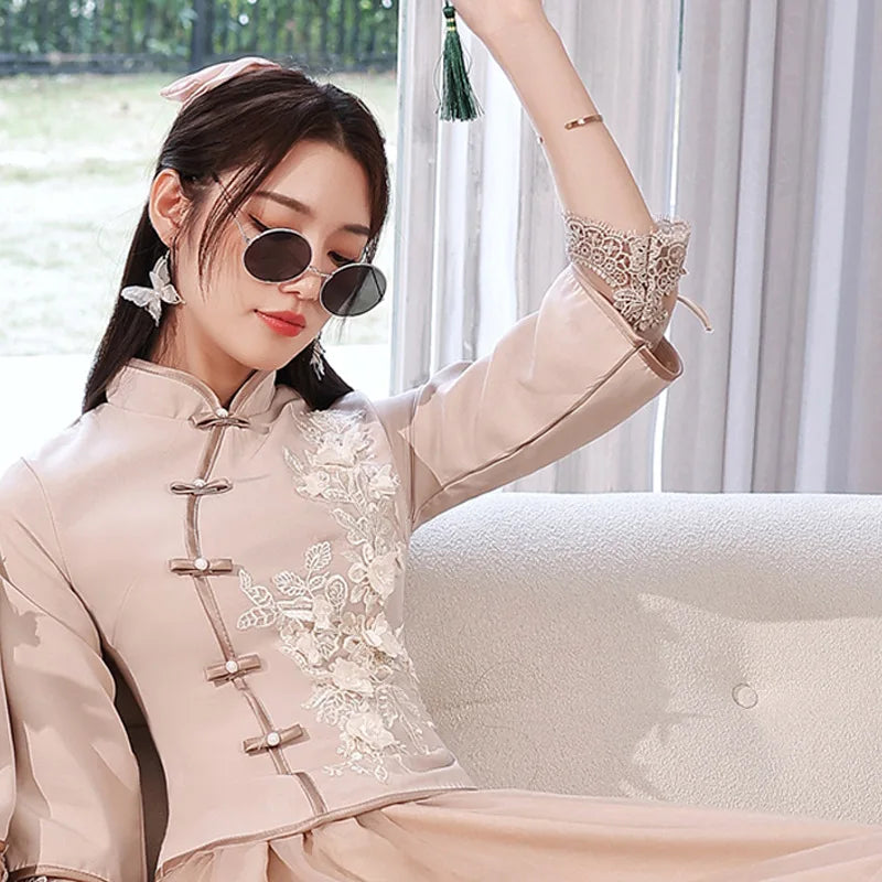 Chinese Wedding Dresses Qipao Traditional Bridesmaid Elegant Khaki Pink Cheongsam Modern Three Quarter Sleeves Outfits for Girls - Seprincess