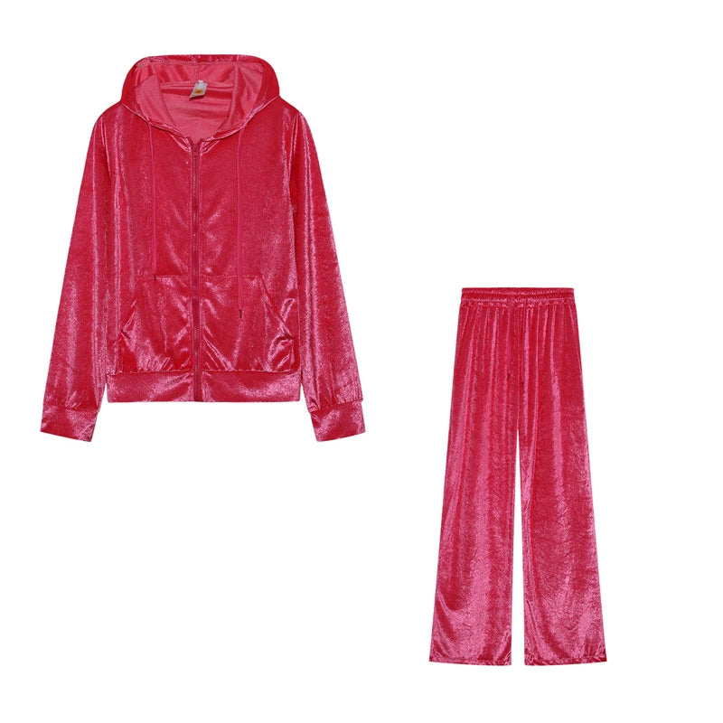 Fashionable Sexy Fashion Hot Drill Korean Velvet Sports Leisure Suit Two-piece Set - Seprincess