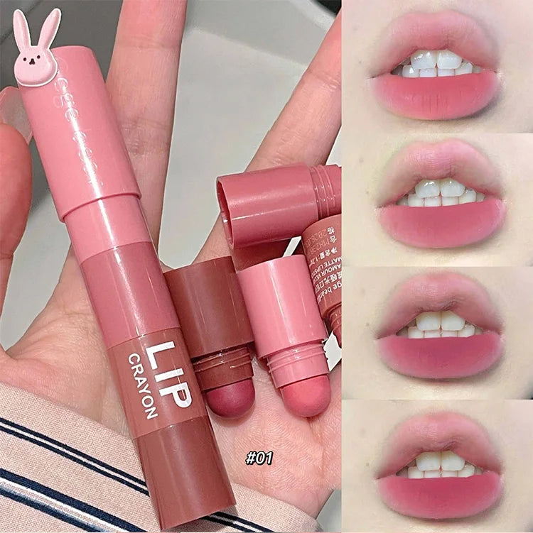 Gege Bear 4 in 1 Velvet Matte Crayon Lipstick Super Stay Makeup Pink Red Long Wear Waterpoof Non-Stick Cup Tiny Lip Stick - Seprincess