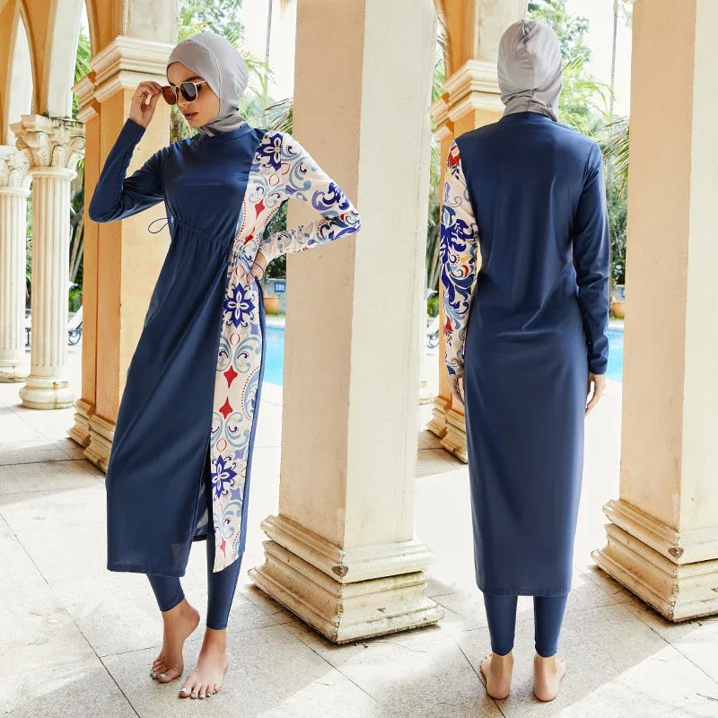 summer Muslim Women 3 Piece Swimwear Set Hijab Swimsuit Maxi Dress Full Cover Up Islam summer Abaya Dubai Modest Swimwear 2024 - Seprincess