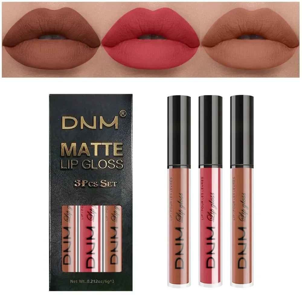 3 Colors/set Matte Velvet Lip Gloss Non-Stick Cup Waterproof Long-lasting Liquid Lipstick Cosmetic Keep 24 Hours Fashion Makeup - Seprincess