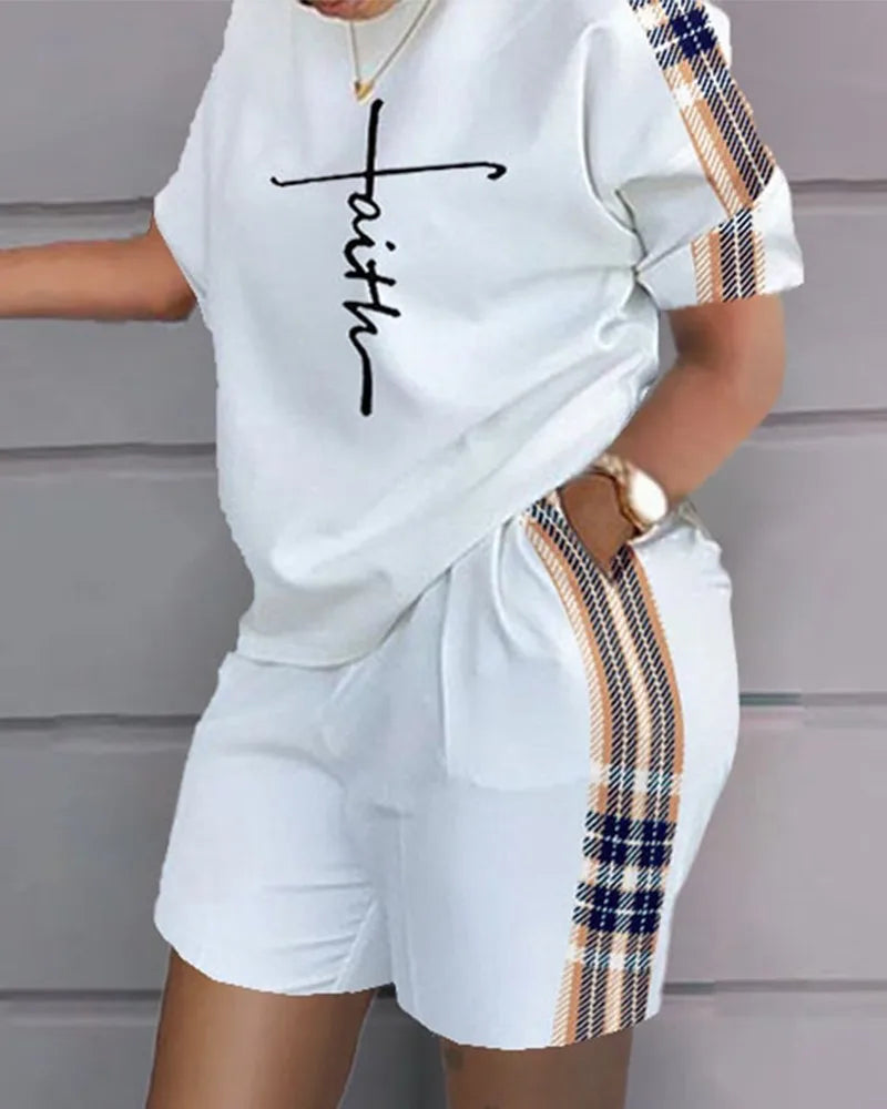 Women Casual Short Sleeve Two Piece Sets Women Outfit 2023 Summer Letter Printed Pocket Suit Female T Shirt Shorts 2 Pieces Set - Seprincess