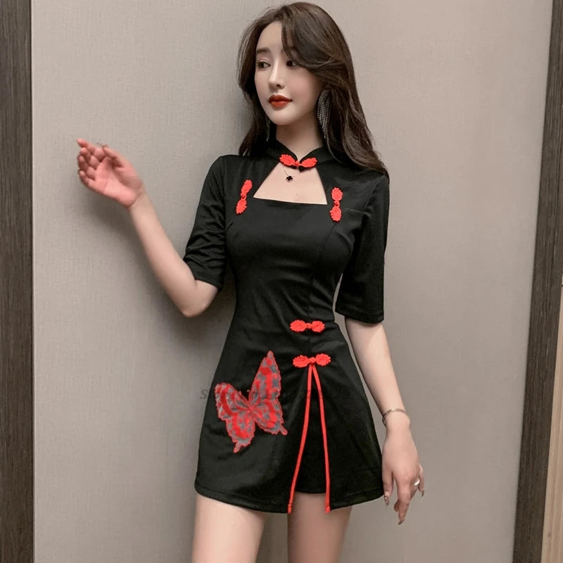 2024 chinese sexy qipao oriental party dress flower embroidery improved cheongsam nightclub banquet dress beauty spa uniform - Seprincess