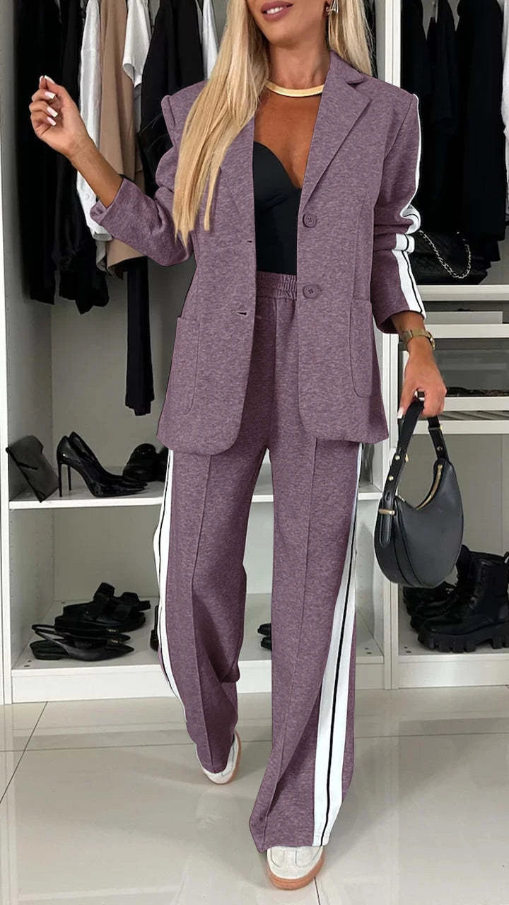 Autumn And Winter New Long Sleeves Suit Women's Suit Fashion Pimp Stitching Pants Pocket Female Office Blazer 2 Piece Set 2024 - Seprincess