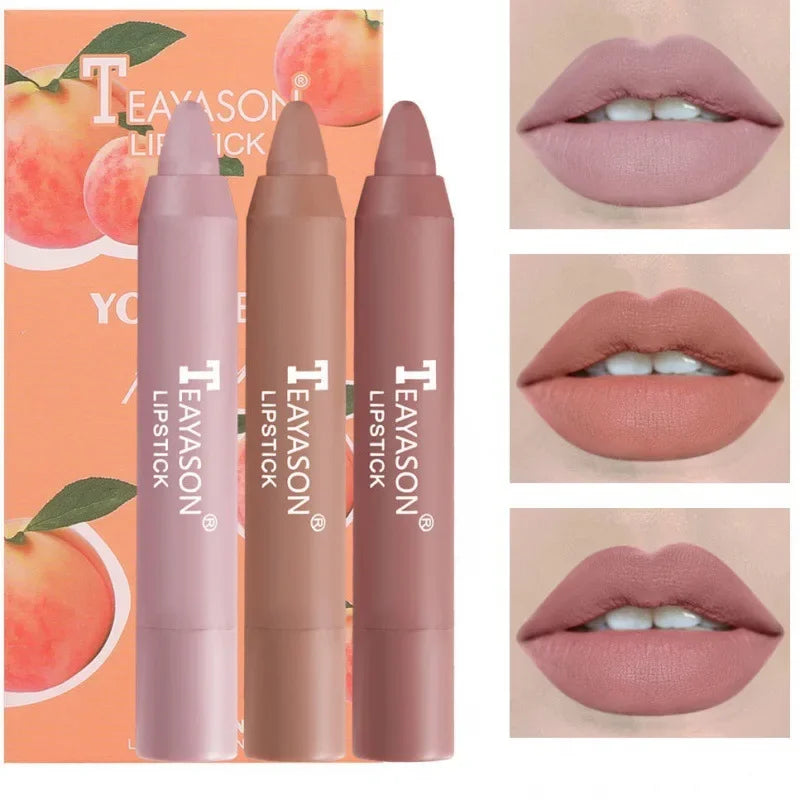 3PCS/set Velvet Matte Lipstick Pen Cosmetics Waterproof Lasting Nude Crayon Lipsticks Non Sticky Brown Lip Liner Pencil Makeup - Seprincess