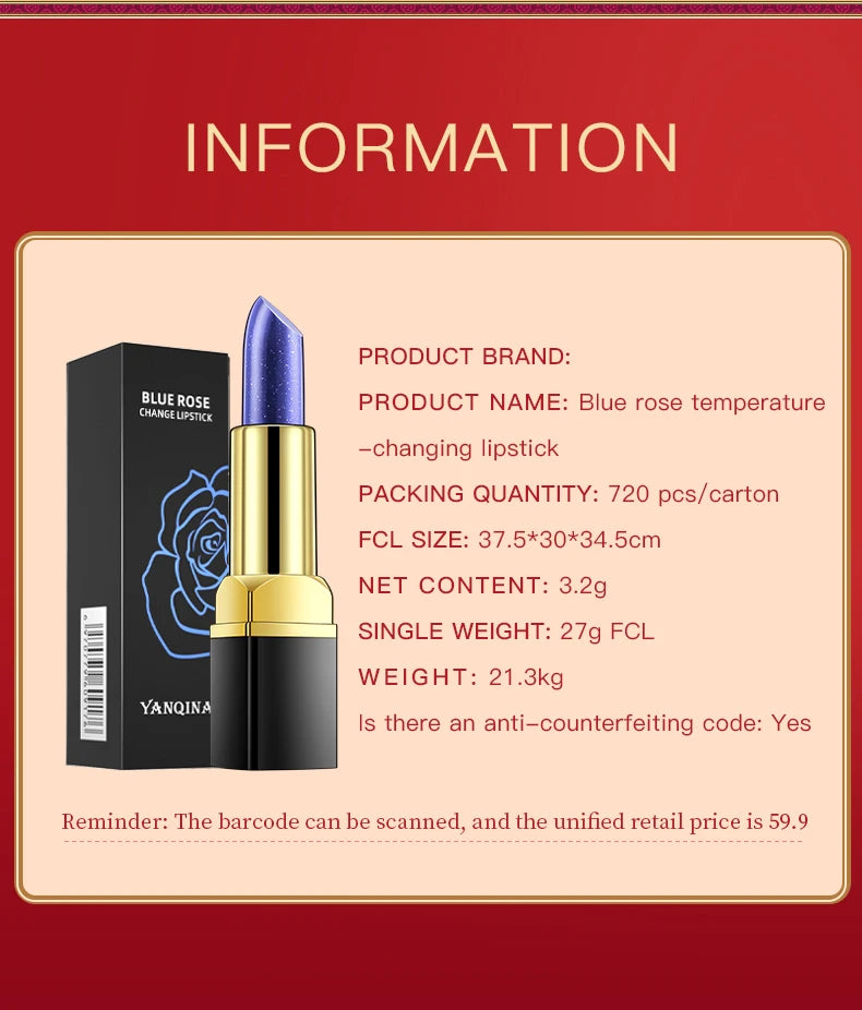 Blue Rose Lip Temperature Color Changing Natural Long Lasting Waterproof   Lipstick Cosmetics Woman Makeup - Seprincess