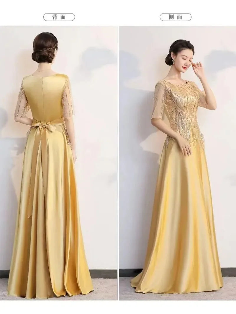 Autumn Women Sequins Long Satin Slip Dress Spaghetti Strap Party Dress Elegant Gold Silk Sexy Maxi Long Dress Club Wear New - Seprincess