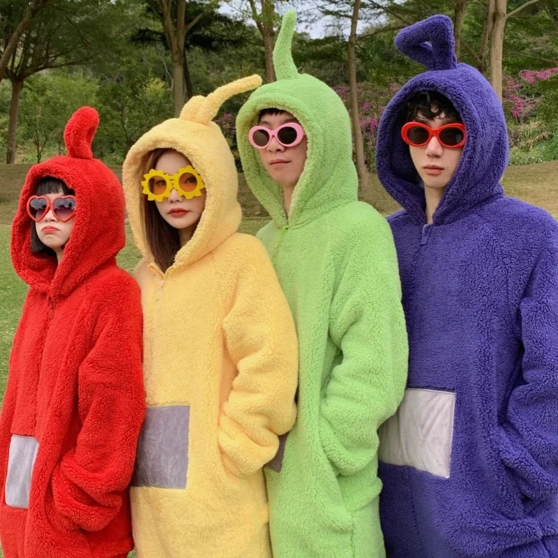 Adult Kids Teletubbies Costumes Soft Long Sleeves Piece Pajamas Costume Lala Home Clothes Cosplay Unisex Halloween Party Wear - Seprincess