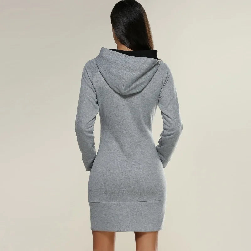 Fashion Sweatshirt Dresses for Women Pocket Hooded Casual Dress Solid Color Long Sleeve Mini Dress - Seprincess