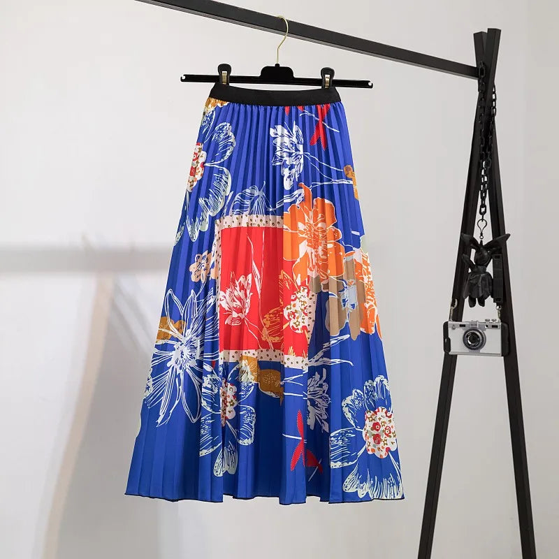 Pleated Skirt Women Summer 2022 New  Print Cartoon Pattern  Elastic Women Skirt Big Swing Party Holiday High Waist Skirts