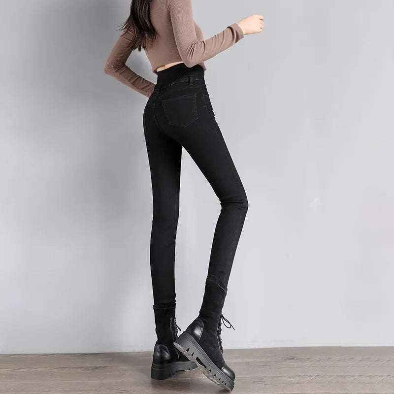 Black High-waisted Slimming Denim Jeans For Women Butt-lifting Tummy-control Features