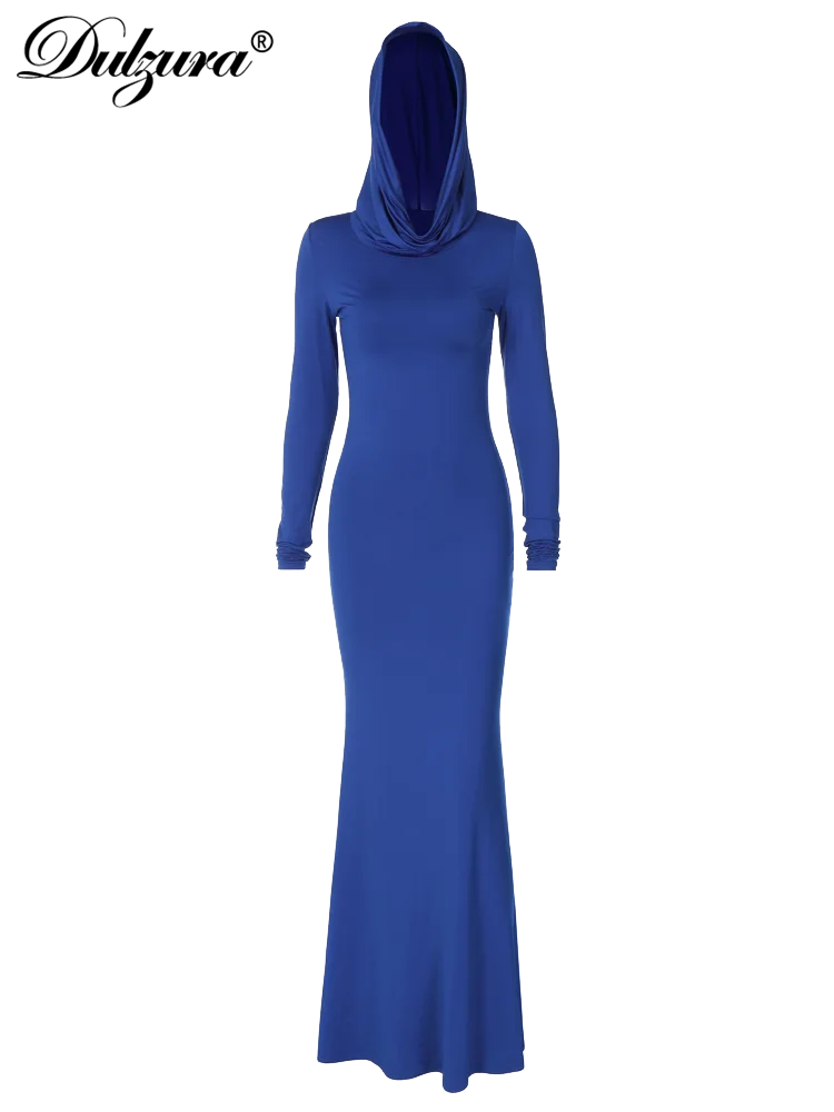 Dulzura Solid Pure Color Hooded Long Sleeves Maxi Dress Wholesale Birthday Party Clubwear 2023 Summer Autumn For Women Bodycon - Seprincess