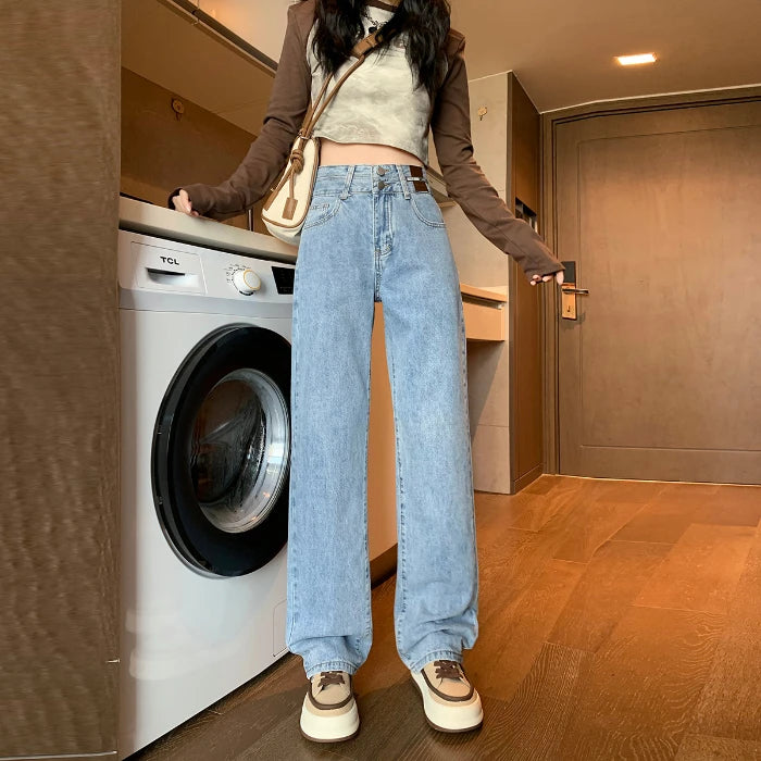 Straight Double Button Denim Jeans Women's New Style Loose Small Narrow Version Classic High Quality Brand Denim Pants