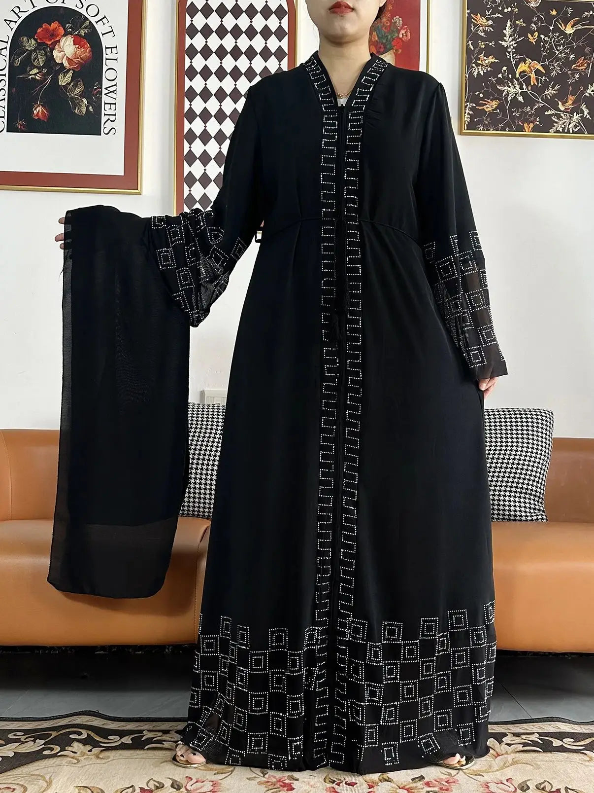 New Women Elegant Dress Chiffon Open Abaya with Zipper Muslim Women Dress Islamic Clothing Cardigan Abaya Women Muslim Dress - Seprincess